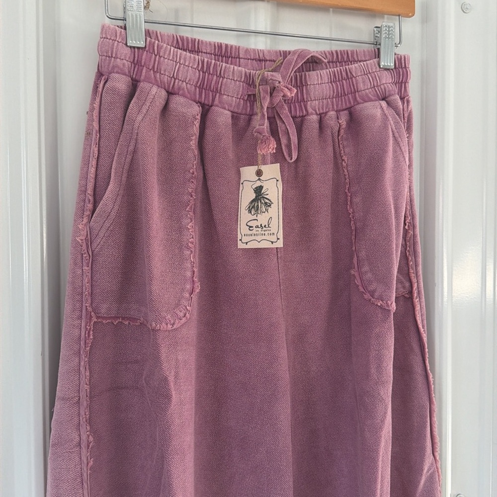 Easel Mineral Wash Pants Wild Berry New drawstring waist Palazzo - Picture 2 of 5